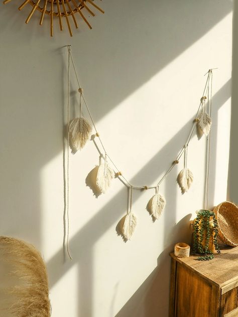 1pc Bead Decor Leaf Shaped Tassel Wall Hanging | SHEIN USA Ribbon Wall Hanging, Tassel Wall Hang, Ribbon Wall, Macrame Tapestry, Leaf Ornament, Bohemian Tapestry, Tableau Art, Macrame Hanging, Hanging Macrame