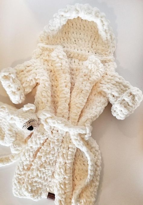 The Clean & Cuddly Baby Bathrobe Crochet pattern by Cindys Crocheted Keepsakes Crochet Bathrobe, Baby Bath Robe, Knit Outfit, Burlap Wreath, Crochet Baby, Clothing Store, Crochet Pattern, Burlap, Crochet Patterns