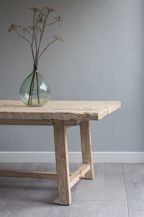 RECLAIMED DINING TABLE WITH GLASS VASE! Rustic Oak Dining Table, White Elm, Reclaimed Dining Table, Timber Dining Table, Trestle Dining Table, Reclaimed Wood Dining Table, Reclaimed Wood Table, Pine Table, Trestle Dining Tables