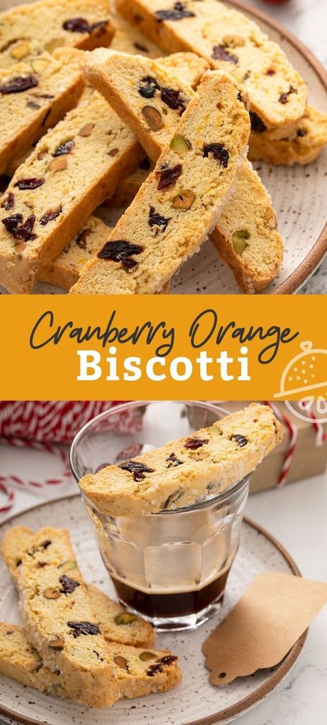 This Cranberry Orange Biscotti recipe makes the absolute best light and crunchy biscotti cookies. Flavored with orange zest, dried cranberries and toasted pistachios, these Italian biscotti cookies are perfect to dunk into your favorite drink and a great addition to your holiday cookie plate! #FreakyFriday #cookies #lemonblossoms #Italian Cranberry Orange Pistachio Biscotti, Cranberry Orange Biscotti Recipe Easy, Orange Cranberry Biscotti Recipe, Salted Caramel Biscotti, Cranberry Orange Biscotti Recipe, Orange Cranberry Biscotti, Cranberry Orange Pistachio Cookies, Biscotti Recipes Best, Orange Biscotti Recipe