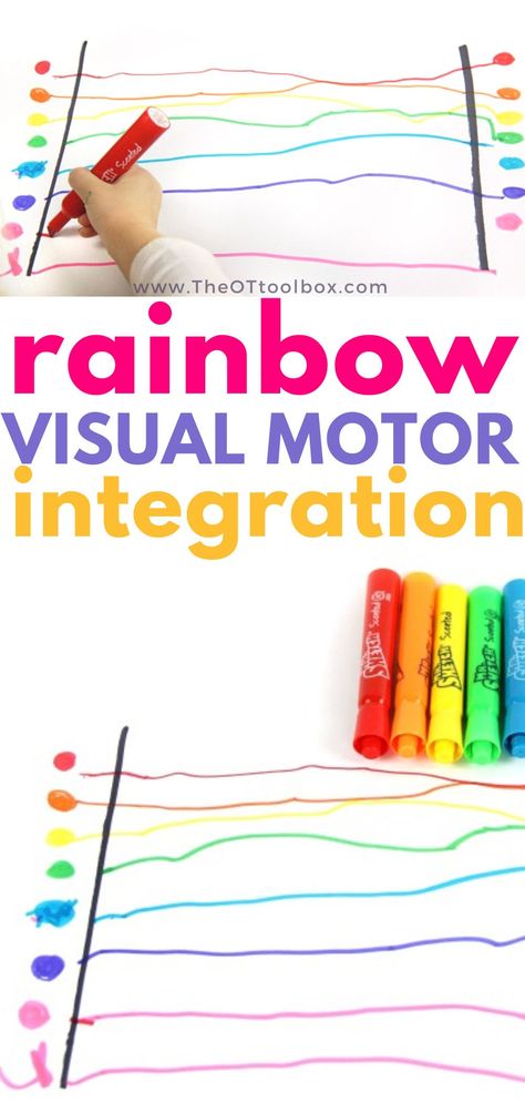 This rainbow ladder activity is a rainbow themed visual motor activity that is perfect for building visual motor integration skills needed in handwriting and reading. Visual motor integration activities like this one help kids to work on the skills needed to form letters and numbers correctly, to write on lines, and to copy words and sentences from a model, and make a great addition to rainbow activities that promote child development of essential skills. Preschool Visual Motor Activities, Fine Motor Tracing Activities, Building Fine Motor Skills Preschool, Language Art Preschool Activities, Visual Motor Activities For Preschoolers, Fine Motor Feelings Activities, Fine Motor Prek Activities, Preschool Writing Activities Handwriting Practice Motor Skills, Opposite Fine Motor Activities