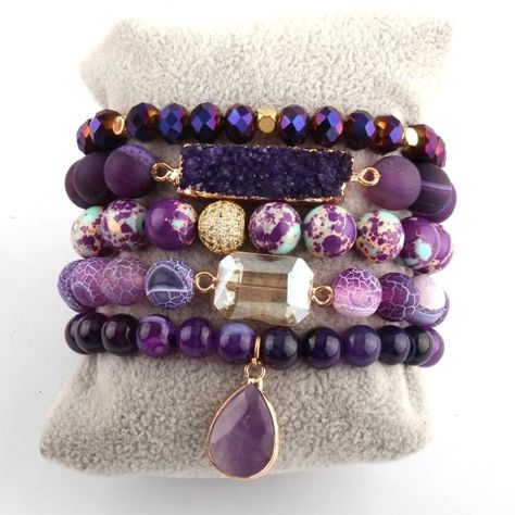 Wire Wrap Bracelets, Bracelets Sets, Purple Beaded Bracelets, Memory Wire Wrap Bracelets, Purple Bracelet, Beads Bracelet Design, Bracelet Design, Amethyst Bracelet, Mood Tracker