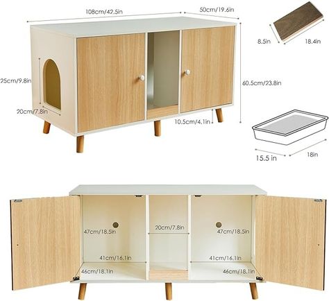 Amazon.com: JanflyHome Litter Box Enclosure for 2 Cats - 42.5" Double Hidden Cat Litter Box Cabinet with Scratching Pad Large Space Indoor Pet House Crate Furniture Modern, Wood : Pet Supplies Hidden Laundry Rooms, Litter Box Cabinet, Cat Litter Cabinet, Ikea Cat, Hiding Cat Litter Box, Cat Cabinet, Hidden Closet, Cardboard Cat, Hidden Cabinet