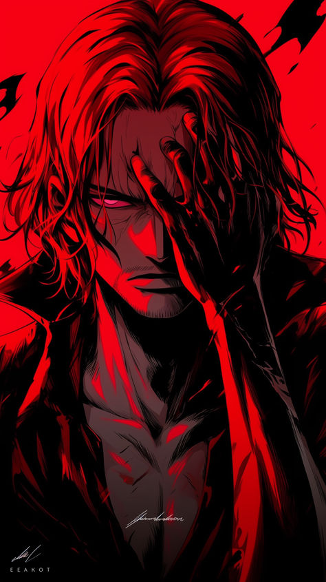 Shanks covering his right eye wallpaper one piece Rage Anime Wallpaper, Red Hair Shanks Crew, Marshal D Teach, Shanks Haki, Shanks Pfp, Colouring Reference, Red Hair Shanks, Dragon Wallpaper Iphone, Black Beard