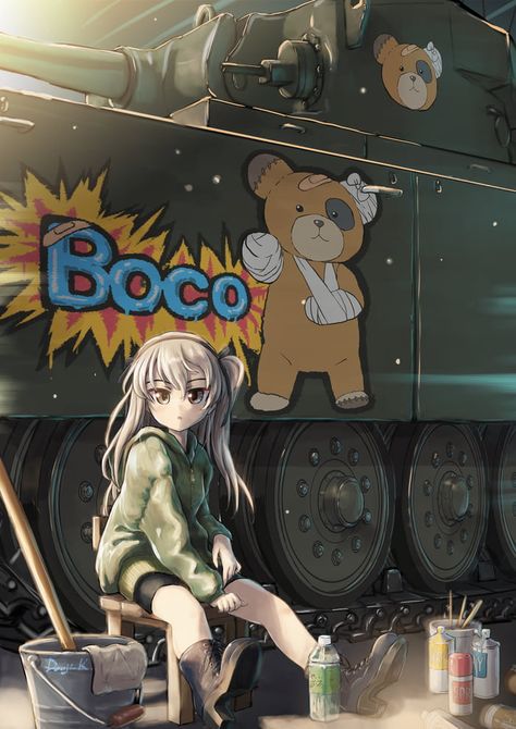 Centurion Tank, Brown Hair Long, Anime Tank, Tank Wallpaper, Girls Und Panzer, Anime Military, Motor Vehicle, Open Mouth, Spray Can