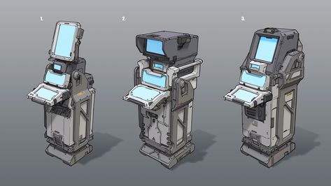 Sci Fi Objects Concept Art, Sci Fi Game Assets, Cyberpunk Interior Design Concept Art, Sci Fi Items, Sci Fi Laboratory Concept Art, Sci Fi Machine, Scifi Props, Sci Fi Furniture, Sci Fi Laboratory