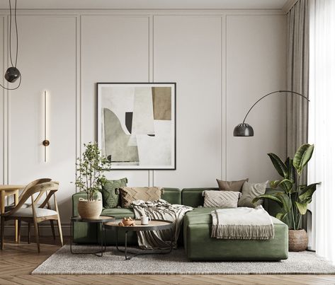 Living Room Designs Modern Minimalist, Olive Green Couch Living Room Ideas, Living Room Palette, Blue Couch Living, Green Couch Living Room, Green Sofa Living Room, Japandi Living Room, Green House Design, Sitting Room Design