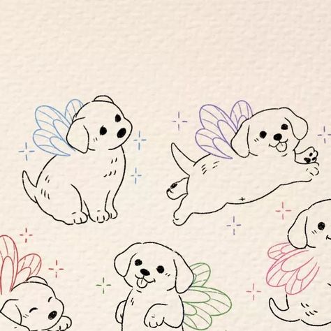 Matching Tattoos Dog, Fairy Puppy Tattoo, Animated Dog Tattoo, Dog With Fairy Wings Tattoo, Cute Dogs Tattoo, Butterfly And Dog Tattoo, Cute Puppy Tattoo, Dog Wings Tattoo, Kawaii Dog Tattoo