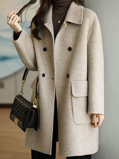 Woolen Coat Woman, Commuter Style, Outwear Fashion, Cozy Coats, Loose Coats, Outwear Women, Women Overcoat, Sleeves Clothing, Woolen Coat