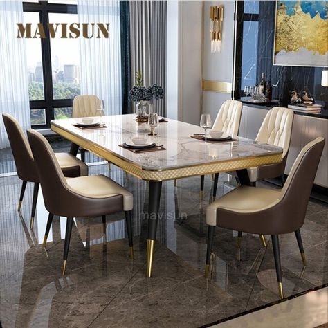 Modern Luxury Dining Table Set For Kitchen Furniture Marble Table Top Metal Table Frame Leather Dining Chairs _ - AliExpress Mobile Nordic Language, Dining Table Design Modern Luxury, Latest Dining Table, Glow Table, Wooden Dining Table Designs, Dining Table Design Modern, Luxury Dining Tables, Dining Table Sizes, Luxury Dining Table