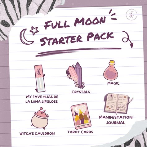 A Witch's complete starter pack for 2024's first full moon! 💋⁠ ⁠ These are the 6️⃣ must-have items that you'll need to channel the moon's powers and maximize your magic! ⁠ ⁠ What else would you add to the list?⁠ Let us know in the comments! 👇️⁠ ⁠ #HijasDeLaLuna Witches Tarot Cards, Witchs Cauldron, Witch Tarot, Manifestation Journal, Starter Pack, Lipsticks, Full Moon, Tarot Cards, The List