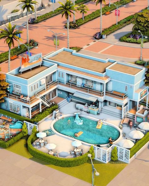 I built a family motel with a rounded pool in @thesims 🌊 You can download the build from my gallery, my ID is Create4sims 🤍 🔸 Playtested 🔸 Speedbuild I hope you like it! Friendly reminder that you can now support me by using the code CREATE4SIMS at checkout when purchasing any Sims 4 DLC on the EA APP or thesims.com . Thank you all so much! #thesims #thesims4 #sims4builds #ts4 Sims 4 Pool Ideas Base Game, Sims 4 Backyard Ideas Pool, Sims 4 Base Game Park, Sims 4 Community Center, Sims 4 Pool Ideas, Sims 4 Hotel, Sims 4 Pool Lot, Sims 4 University Housing, Sims 4 Pool