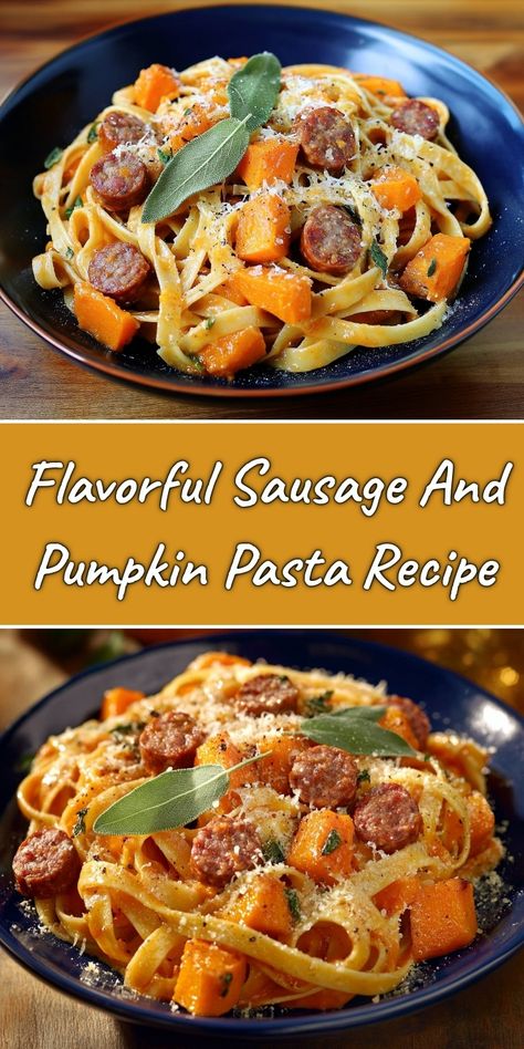 Dive into this deliciously creamy and savory flavorful sausage and pumpkin pasta recipe! The sweetness of the pumpkin perfectly complements the savory sausage, creating a delightful dish that's perfect for any night of the week. Sprinkle with freshly grated parmesan and fresh sage for the ultimate comfort meal. Your family will love it! Pumpkin Pasta Recipe, Pumpkin Sausage, Homemade Banana Pudding Recipe, Savory Pumpkin Recipes, Pumpkin Sauce, Pumpkin Pasta, Cooked Pasta, Tuna Salad Recipe, Cozy Dinner