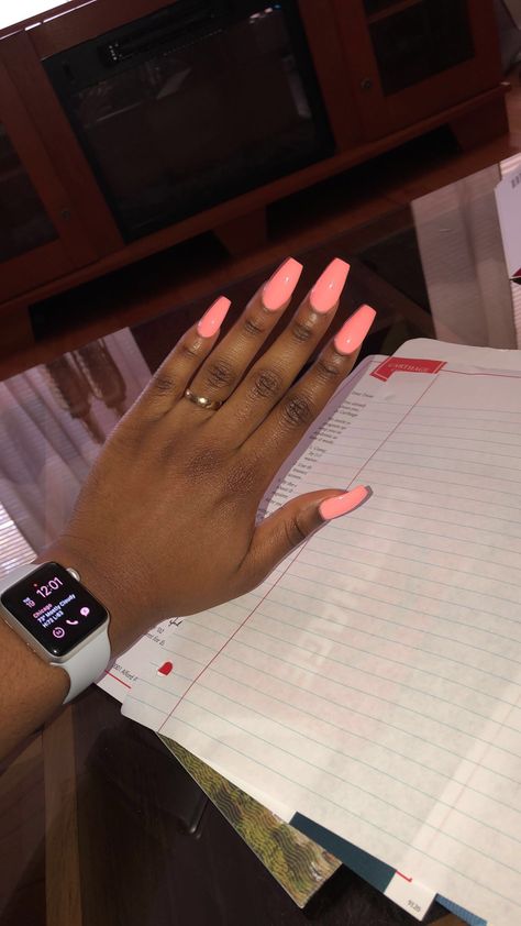 Salmon Pink Nails, Salmon Nails, Salmon Pink, Black Nails, Pink Nails, Cute Nails, Nail Designs, Nail Art, Nails