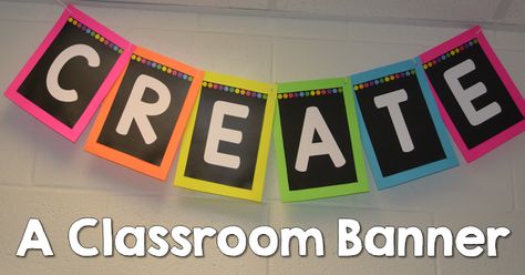 I have seen so many awesome classroom banners all over the place that I think are AMAZING. But, I could never figure out how to get them to work for me.   Then I had an light bulb moment and figured it out! This way be very basic,  but I am assuming there are other people … Light Bulb Moment, Chalkboard Classroom, Preschool Rooms, Classroom Banner, Art Classroom Decor, Classroom Centers, Toddler Classroom, Rainbow Room, Diy Classroom