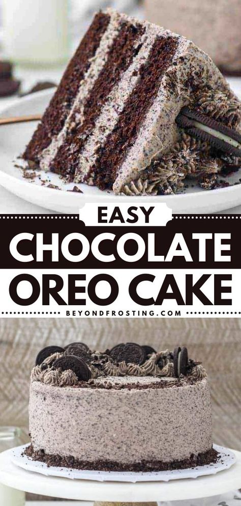 You're going to love this simple dessert! This delicious cake recipe is perfect for birthdays. Moist and filled with Oreo frosting, this easy homemade chocolate cake is what dreams are made of! Homemade Desserts For Birthday, Diy Oreo Birthday Cake, Oreo Cake With Chocolate Ganache, Easy Chocolate Oreo Cake, Chocolate And Oreo Cake, Chocolate Birthday Dessert Ideas, Easy Oreo Birthday Cake, Oreo Cookie Birthday Cake, Oreo Cake With Box Cake