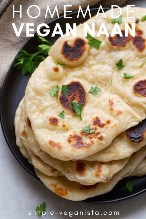 Easy Vegan Naan, Naan Bread Recipe Easy, Vegan Naan Bread, Pizza Naan, Naan Bread Recipe, Vegan Naan, Indian Flatbread, Recipes With Naan Bread, Quick Easy Vegan