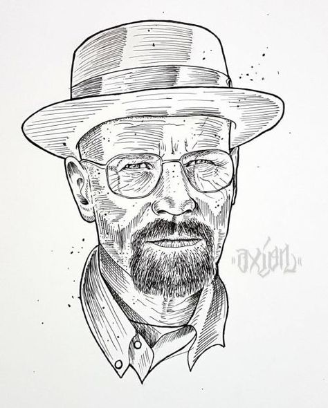 Breaking Bad Drawing, Heisenberg Drawing, Breaking Bad Art, Bad Drawings, Tattoo Zeichnungen, Drawing People Faces, Drawings Of Friends, Alien Art, Photoshop Art