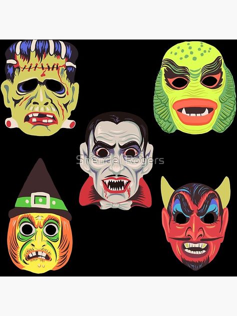 "Vintage Halloween Masks" Poster for Sale by Zeldaxlove86 | Redbubble Vintage Halloween Masks, Vintage Halloween Posters, Beistle Halloween, Halloween All Year, Creature From The Black Lagoon, Monster Mask, The Black Lagoon, Horror Tattoo, Halloween Illustration