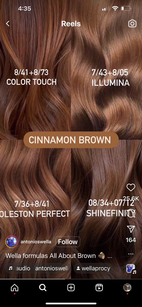 Red Hair Formulas, Loreal Hair Color Chart, Brown Hair Color Chart, Copper Brown Hair Color, Wella Toner, Cinnamon Hair Colors, Copper Brown Hair, Golden Brown Hair Color, Cinnamon Hair