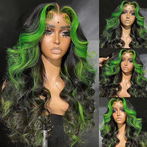 Green Skunk Stripe, Skunk Stripe, Frontal Wig Hairstyles, Sentiment Analysis, Green Wig, Pretty Hair Color, Girls Hairstyles Braids, Dope Hairstyles, Body Wave Wig