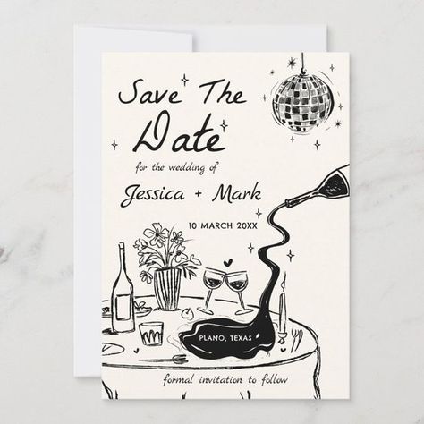 Elegant Disco Wedding Save The Date Cards#Elegant #DIYWeddingInv #UniqueInvitations #WeddingInspo
#WeddingIdeas Chic Disco, Dream Wedding Invitations, Disco Wedding, Wedding Illustration, Illustration Ideas, Marriage Ceremony, Date Cards, Formal Invitation, Wedding Save The Date