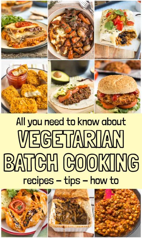 Batch Cooking Freezer, Batch Cooking Recipes, Vegetarian Freezer Meals, Batch Meals, Quick Vegetarian Dinner, Vegetarian Cookbook, Cooking For Beginners, Vegetarian Dinners, Easy Cheesy