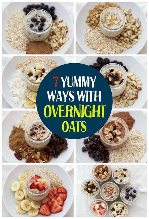 7 Yummy Ways with Overnight Oats. This is such a delicious healthy breakfast! Healthy, tasty, breakfast in a jar! Healthy Tasty Breakfast, Oats In A Jar, Delicious Healthy Breakfast, Overnight Oats In A Jar, Oats Overnight, Breakfast In A Jar, Vegan Easter, Prep Breakfast, Yummy Healthy Breakfast