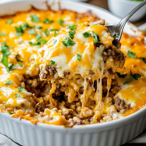 Cheesy Hamburger Rice Casserole Recipe - janarecipes.com Burger And Rice Recipes, Hamburger Rice Casserole, Hamburger Rice, Casserole With Ground Beef, Tomatoes And Mozzarella, Vegetable Casserole Recipes, Cheesy Rice, Cheese Rice, Slow Cooker Recipes Dessert