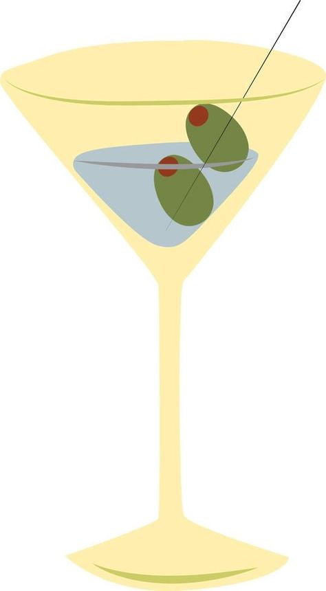 Dry martini, illustration, vector on white background. Martini Glass Illustration, Martini Illustration, Martini Painting, Martini Graphic, Artists Aesthetic, Olive Art, Martini Art, Martini Olive, Martini Olives