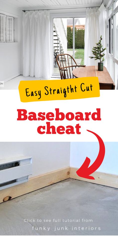 Baseboard Cheating {architecture} – Tip Junkie Cheap Baseboard Ideas Diy, Floor Trim Ideas Baseboards, Thick Baseboards, Baseboards And Trim Ideas, Simple Baseboards, Farmhouse Baseboards, Diy Baseboards, Modern Baseboards, Farmhouse Trim