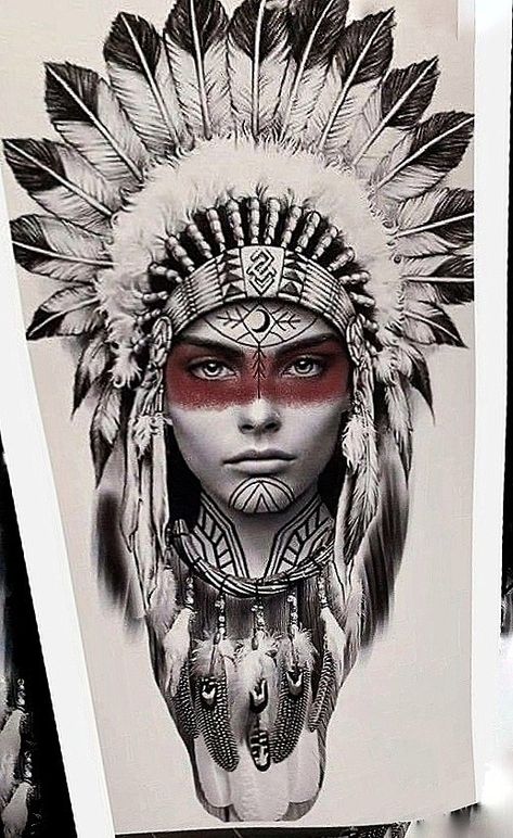 Indian Head Tattoo, Indian Headdress Tattoo, Indian Chief Tattoo, Tattoo Bear, Native American Tattoo Designs, Headdress Tattoo, 3d Art Work, American Indian Girl, Native American Tattoo