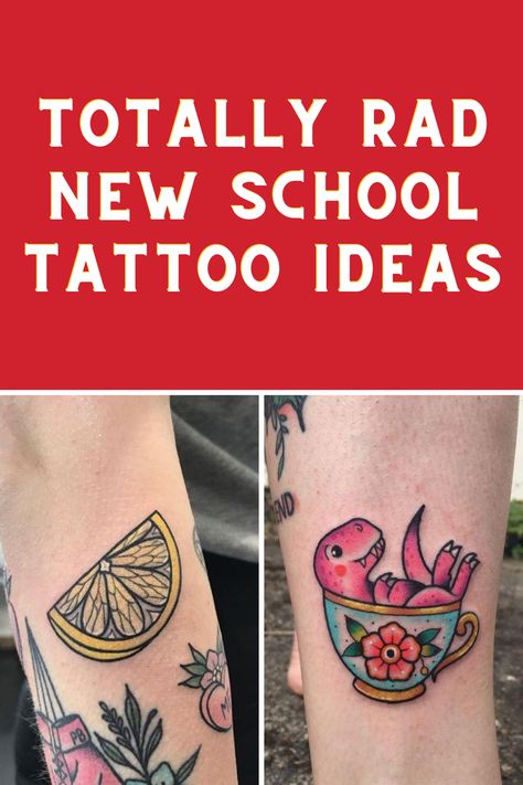 Totally Rad New School Tattoo Ideas - tattooglee Small New School Tattoo Designs, New School Food Tattoo, Funny American Traditional Tattoo, American Traditional Small Tattoo, Tattoos For Teachers, Teacher Tattoo Ideas Simple, Fun Tattoos For Women, 80s Tattoo Ideas, Education Tattoo