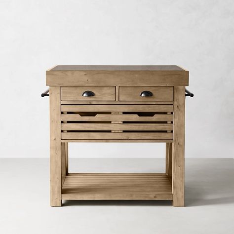 Kitchen Islands & Carts | Williams Sonoma Butcher Block Kitchen Cart, Cooper Kitchen, Kitchen Work Station, Kitchen Carts, Slatted Shelves, Butcher Block Kitchen, Gray Polish, Kitchen Storage Space, Kitchen Island Cart