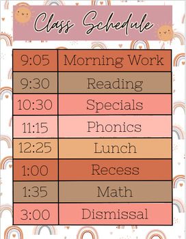 8 subject Class Schedule to handout to parents or keep in student's binders to help them remember what the daily routine is. The times and subjects are completely editable on Google Slides. Collage Schedule, Daily School Schedule, Classroom Attendance Chart, Classroom Daily Schedule, High School Schedule, Kindergarten Schedule, Classroom Attendance, Attendance Chart, Student Binders