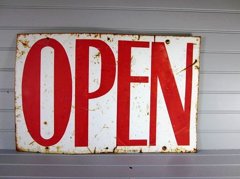 Open Sign, Porch Living, Word Signs, Retro Industrial, Open Signs, Old Signs, Christmas Tree Farm, Shabby Vintage, Red Paint