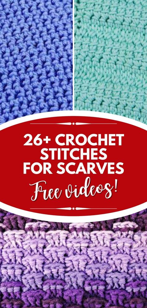 Looking for inspiration for your next scarf design? Try one of these 26+ gorgeous crochet stitches stitches to create a quick gift or a one-of-a-kind accessory for your winter wardrobe. Get the free crochet stitches video tutorials from Nicki's Homemade Crafts. #crochetscarves #crochetstitchesfree Kinds Of Crochet Stitches, Easy Beginner Crochet Stitches, Crochet Star Stitch Scarf, Best Crochet Stitch For Scarf, Quick And Easy Crochet Scarf Patterns, Free Pattern Crochet Scarf, Easy Scarf Pattern Crochet, Crochets Scarf, Beginner Crochet Scarf Easy