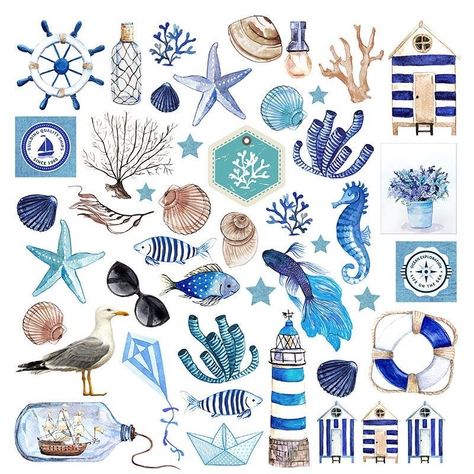 Summer Scrapbook, Scrapbook Stickers Printable, Sea Theme, Bullet Journal Stickers, 판타지 아트, Bullet Journal Ideas Pages, Scrapbook Journal, Journal Stickers, Aesthetic Stickers