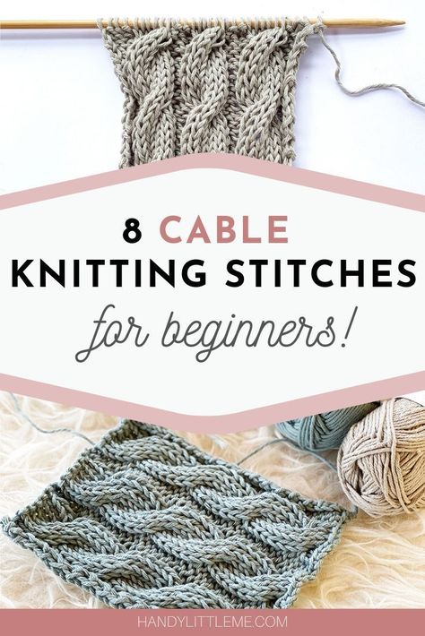 Cable knitting patterns - Knit up some cable swatches and develop your knitting skills.  Choose from basic designs to more complicated cable stitch patterns. #cableknit #cableknitting #knitting #knittingideas #knit Knitting Stitches For Beginners, Knit Stitch Patterns Cables, Cable Stitch Knit, Knitting Abbreviations, Cable Knitting Patterns, Beginner Knitting Patterns, Knitting Tips, Beginner Knitting Projects, Cable Knitting