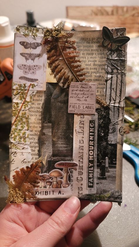 Dark Journal Aesthetic Ideas, Dark Junk Journal, Grunge Journal Pages, Grungy Junk Journal Pages, Alt Scrapbook, Gothic Junk Journal Pages, Dark Academia Junk Journal, Goth Scrapbook Ideas, Goth Junk Journal