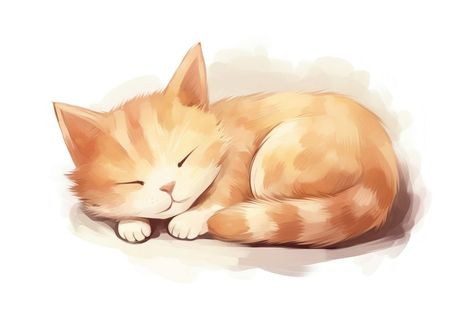 Cute Sleeping Cat Drawing, Cat Drawing Laying Down, Sleeping Cats Illustration, Cat Sleeping Drawing, Kittens Drawing, Sleeping Cat Illustration, Sleep Cartoon, Random Reference, Cutest Kitten