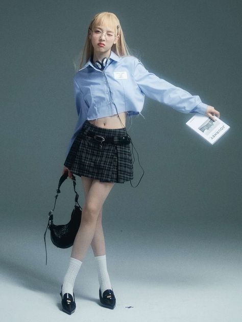 Style Loose Shirt, Grey Culottes, Culottes Skirt, Preformance Outfits, Loose Shirt, College Style, College Fashion, Korean Street Fashion, Kpop Outfits