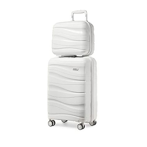 Deal: Kono Luggage Sets of 2 Piece Lightweight Polypropylene Hard Shell Suitcase with TSA Lock Spinner Wheels Travel Carry On Hand Cabin Luggage with Beauty Case (Set of 2, White) Suit Case Aesthetic, Suit Cases Travel, Cute Suitcases, Diy Luggage, Hard Shell Luggage, Carry On Size, Cabin Luggage, Suitcase Set, Swivel Wheels