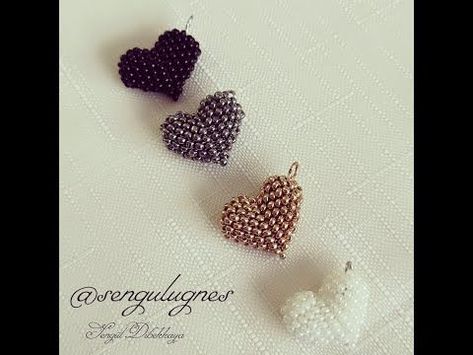 How To Make Heart With Beads, Bead Heart Pattern, Beaded Heart Tutorial, Diy Beaded Heart, Heart Beaded Earrings, Beaded Heart Earrings, Beaded Hearts, Seed Bead Crafts, Beadwork Tutorial