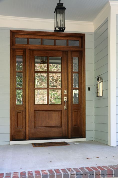 Door With Sidelights And Transom, Unique Garage Doors, Front Door With Sidelights, Craftsman Front Doors, Door With Sidelights, Entry Door With Sidelights, Front Door Styles, Garage Door Design, Wood Front Doors