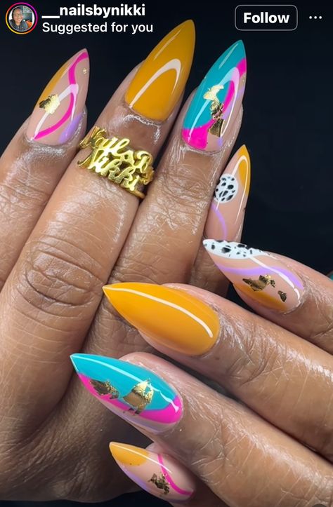 Fun Summer Nails Design 2024, Drippy Nails, 90s Nails, Fun Summer Nails, Acrylic Toe Nails, Sassy Nails, Vintage Nails, Colorful Nail, Ombre Acrylic Nails