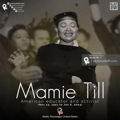 Mamie Elizabeth Till-Mobley was an #American #educator and #activist. She was the #mother of Emmett Till, the 14 year-old boy murdered in #Mississippi on August 28, 1955, after accusations that he had whistled at a white #woman, a grocery store cashier named Carolyn Bryant. Read more on Historydraft.. Carolyn Bryant, Grocery Store Cashier, Storytelling Website, Store Cashier, Emmett Till, White Woman, August 28, Grocery Store, Mississippi