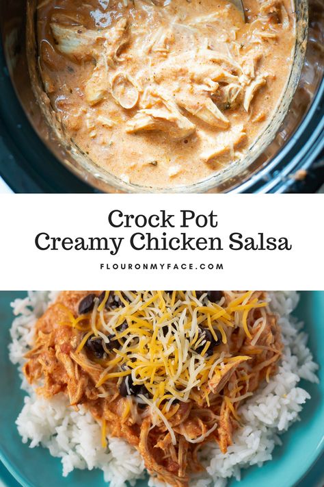 How To Make Crock Pot Creamy Chicken Salsa Crock Pot Creamy Chicken, Salsa Chicken Crockpot, Pulled Chicken Tacos, Burrito Recipe Chicken, Creamy Crockpot Chicken, Chicken Salsa, Slow Cooker Salsa Chicken, Slow Cooker Salsa, Crockpot Chicken Thighs