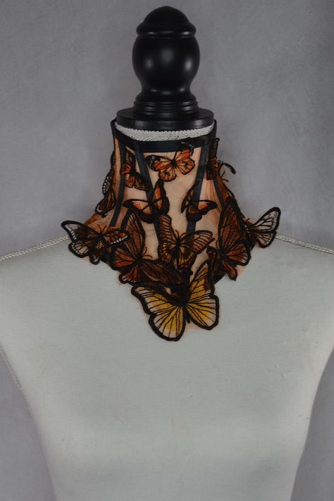 Corset Embroidery, Shadow Costume, Butterfly Corset, Organza Butterfly, Butterfly Outfit, Elizabethan Collar, Neck Corset, Embroidered Organza, Embroidered Butterfly