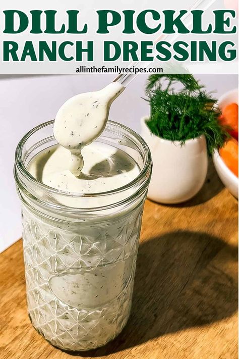 This creamy dill pickle homemade ranch dressing recipe is perfect for summer salads, party dips, or homemade dressing for any occasion. Made with dill pickles, this ranch dressing is tangy and flavorful. It's easy to make and will be a hit at any gathering. It's the perfect copycat recipe for the Taylors Farm Dill Pickle Salad Kit dressing. Whole30 Ranch, Cilantro Ranch Dressing, Homemade Vegan Ranch Dressing, Avocado Lime Ranch Dressing, Cilantro Ranch, Dairy Free Ranch Dressing, Ranch Dressing Recipe Homemade, Vegan Ranch Dressing, Ranch Dressing Recipe